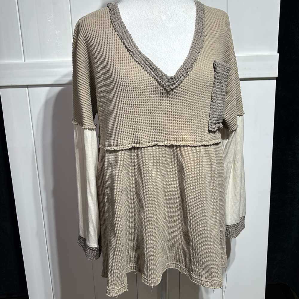 Pol beige/grey/cream long sleeve shirt